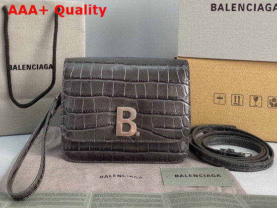 Balenciaga Small B Bag in Dark Brown Shiny Crocodile Embossed Leather Replica