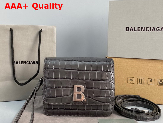 Balenciaga Small B Bag in Dark Brown Shiny Crocodile Embossed Leather Replica
