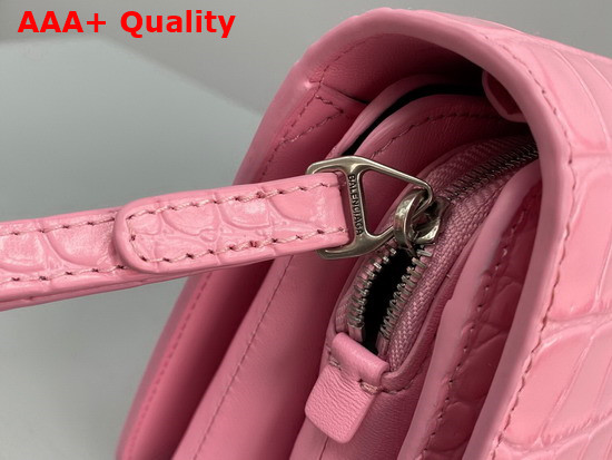 Balenciaga Small B Bag in Pink Shiny Crocodile Embossed Leather Replica