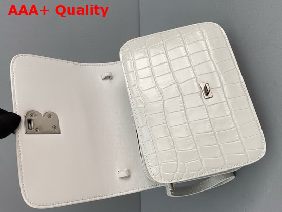 Balenciaga Small B Bag in White Shiny Crocodile Embossed Leather Replica