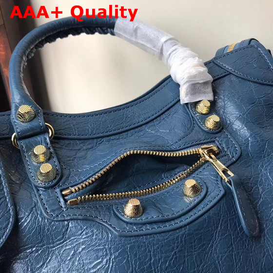 Balenciaga Small City Bag New Blue Crackle Lambskin Replica