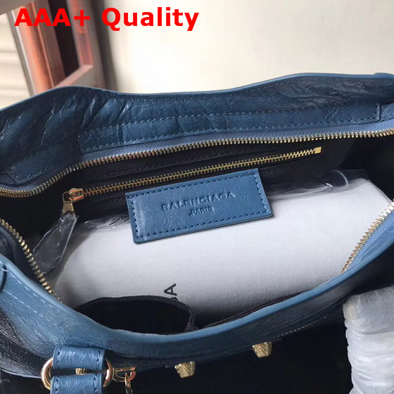 Balenciaga Small City Bag New Blue Crackle Lambskin Replica