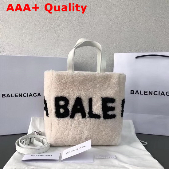 Balenciaga Small Tote Shearling White and Black Replica