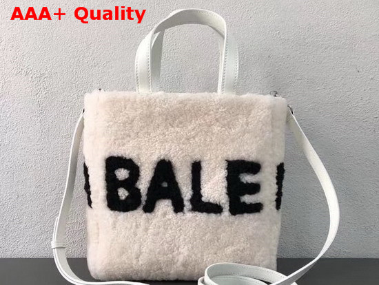 Balenciaga Small Tote Shearling White and Black Replica