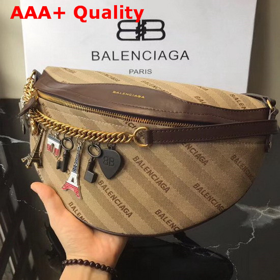Balenciaga Souvenir Bag XS Beige Canvas All Over Balenciaga Logo Jacquard Replica