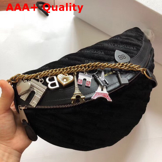 Balenciaga Souvenir Bag XS Black Velvet All Over Balenciaga Logo Replica