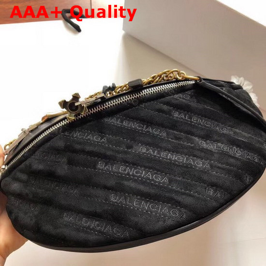 Balenciaga Souvenir Bag XS Black Velvet All Over Balenciaga Logo Replica