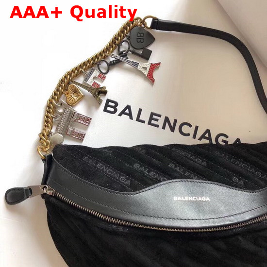 Balenciaga Souvenir Bag XS Black Velvet All Over Balenciaga Logo Replica