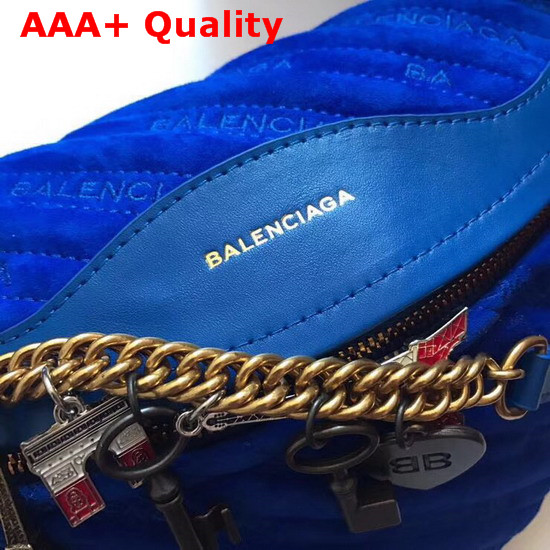 Balenciaga Souvenir Bag XS Blue Velvet All Over Balenciaga Logo Replica