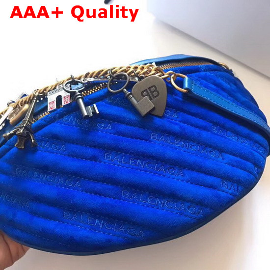 Balenciaga Souvenir Bag XS Blue Velvet All Over Balenciaga Logo Replica