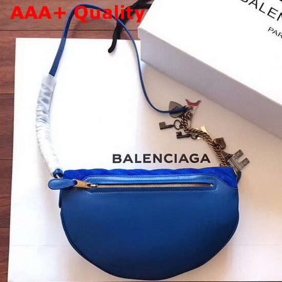 Balenciaga Souvenir Bag XS Blue Velvet All Over Balenciaga Logo Replica