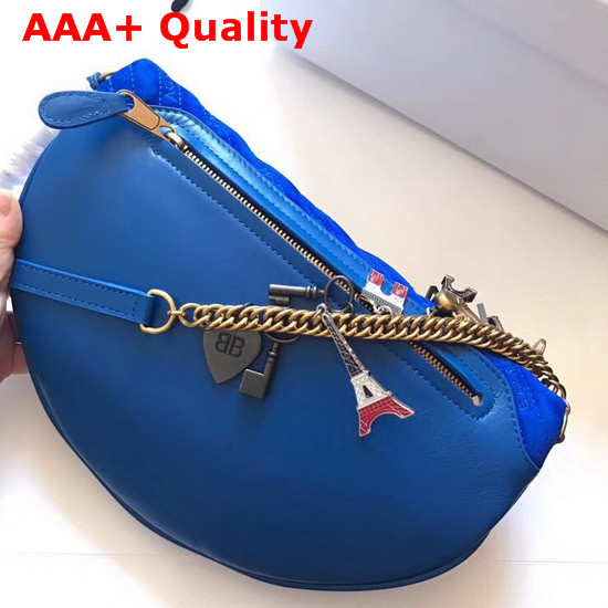 Balenciaga Souvenir Bag XS Blue Velvet All Over Balenciaga Logo Replica