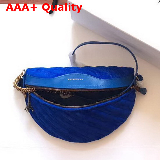 Balenciaga Souvenir Bag XS Blue Velvet All Over Balenciaga Logo Replica