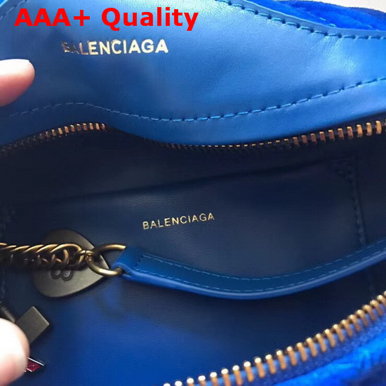 Balenciaga Souvenir Bag XS Blue Velvet All Over Balenciaga Logo Replica