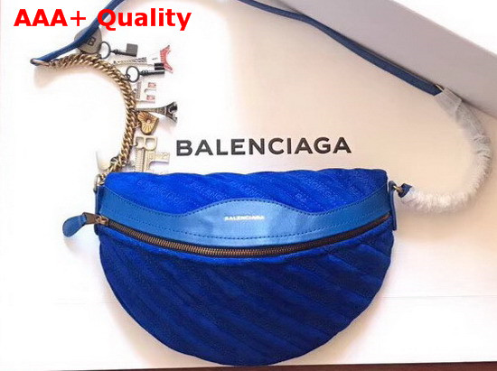 Balenciaga Souvenir Bag XS Blue Velvet All Over Balenciaga Logo Replica