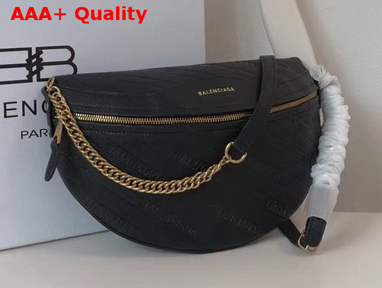 Balenciaga Souvenirs XS Belt Bag in Black Balenciaga Embossed Shiny Leather Replica