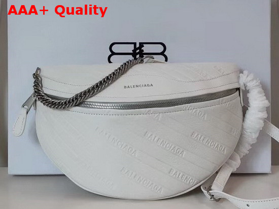 Balenciaga Souvenirs XS Belt Bag in White Balenciaga Embossed Shiny Leather Replica