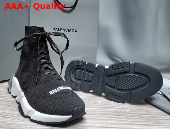 Balenciaga Speed Clear Sole Lace Up Sneaker in Black Knit Replica