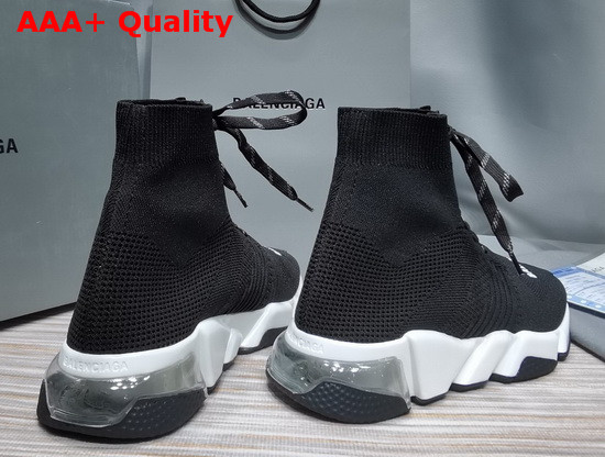 Balenciaga Speed Clear Sole Lace Up Sneaker in Black Knit Replica