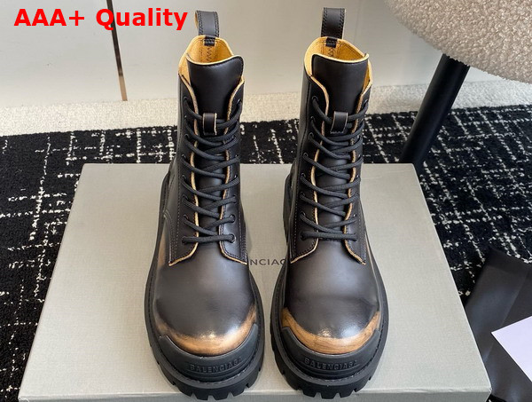 Balenciaga Strike Lace Up Boot in Dark Brown Calfskin with Worn Out Effect Replica
