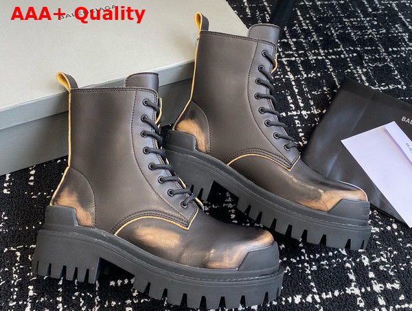 Balenciaga Strike Lace Up Boot in Dark Brown Calfskin with Worn Out Effect Replica