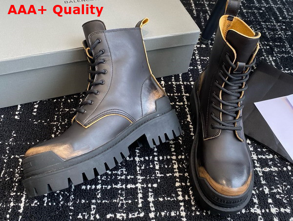 Balenciaga Strike Lace Up Boot in Dark Brown Calfskin with Worn Out Effect Replica