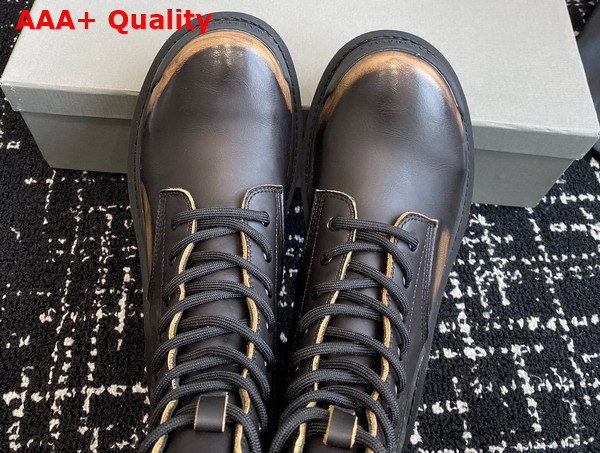 Balenciaga Strike Lace Up Boot in Dark Brown Calfskin with Worn Out Effect Replica