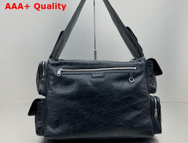 Balenciaga Superbusy Large Sling Bag in Black Arena Lambskin with Aged Silver Hardware Replica