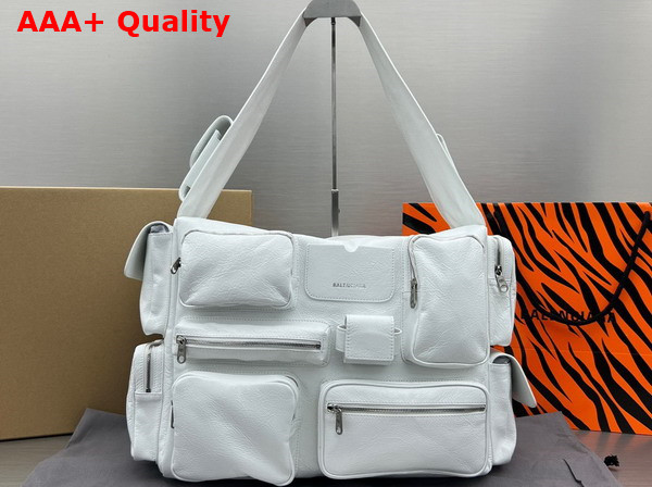 Balenciaga Superbusy Large Sling Bag in White Arena Lambskin with Aged Silver Hardware Replica