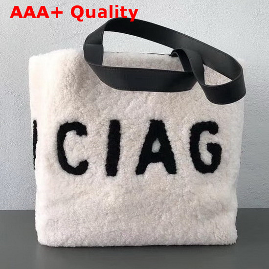 Balenciaga Tote M Shearling White and Black Replica