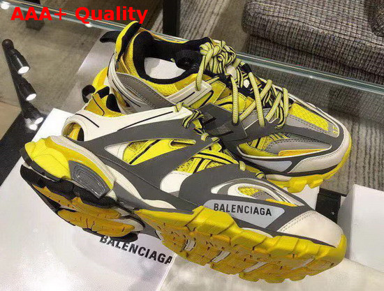 Balenciaga Track Trainers in Yellow Dark Grey and White Mesh and Nylon Replica