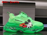 Balenciaga Triple S Clear Sole Sneaker in Green Double Foam and Mesh with Printed Mickey Mouse Replica