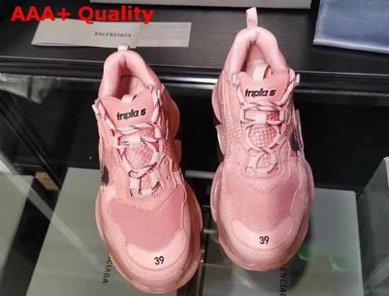 Balenciaga Triple S Clear Sole Sneaker in Light Pink Double Foam and Mesh with Printed Mickey Mouse Replica