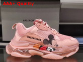 Balenciaga Triple S Clear Sole Sneaker in Light Pink Double Foam and Mesh with Printed Mickey Mouse Replica