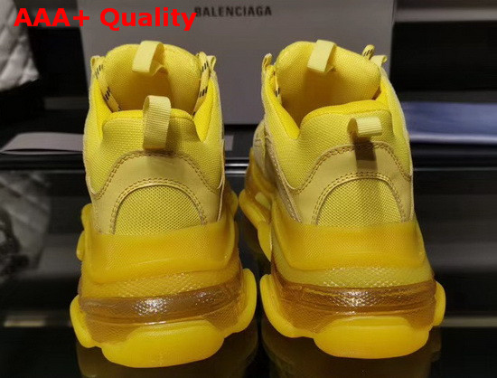 Balenciaga Triple S Clear Sole Sneaker in Yellow Calfskin Lambskin and Mesh with Printed Mickey Mouse Replica