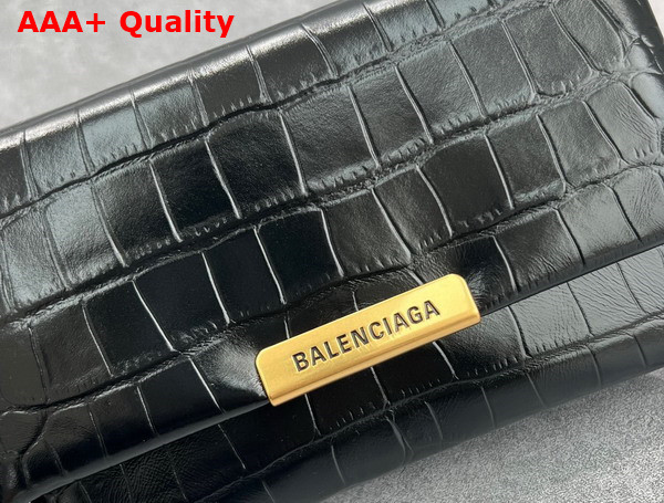 Balenciaga Triplet Small Bag in Black Extra Supple Shiny Crocodile Embossed Calfskin Aged Gold Hardware Replica
