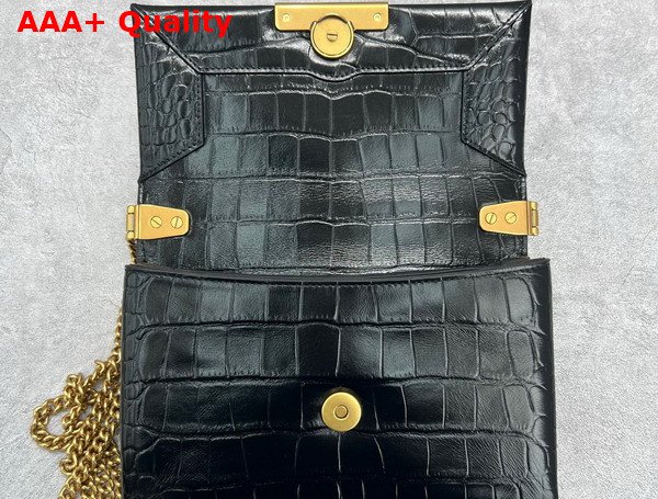 Balenciaga Triplet Small Bag in Black Extra Supple Shiny Crocodile Embossed Calfskin Aged Gold Hardware Replica