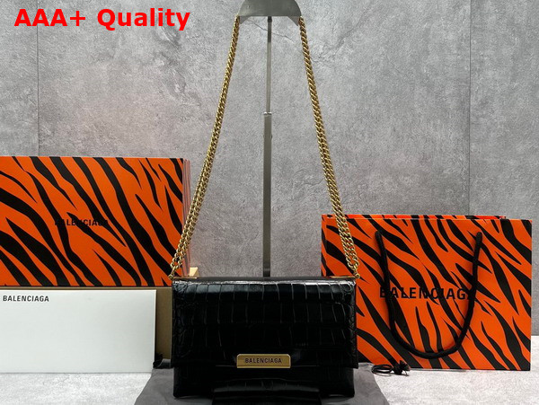 Balenciaga Triplet Small Bag in Black Extra Supple Shiny Crocodile Embossed Calfskin Aged Gold Hardware Replica