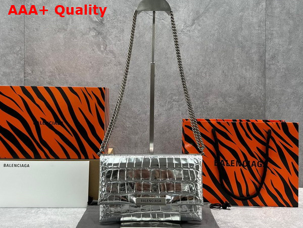 Balenciaga Triplet Small Bag in Silver Metallized Shiny Crocodile Embossed Calfskin Aged Gold Hardware Replica
