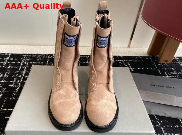 Balenciaga Truck Lace Up Boot in Beige Split Calfskin Replica