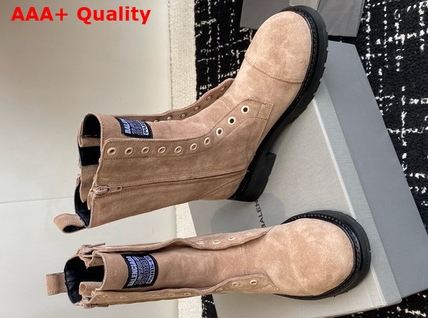 Balenciaga Truck Lace Up Boot in Beige Split Calfskin Replica