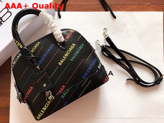 Balenciaga Ville Top Handle S Allover Printed Balenciaga Logo Black and Multicolor Replica