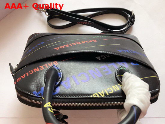 Balenciaga Ville Top Handle S Allover Printed Balenciaga Logo Black and Multicolor Replica