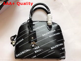 Balenciaga Ville Top Handle S Allover Printed Balenciaga Logo Black and White Replica