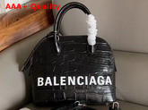 Balenciaga Ville Top Handle S Black Crocodile Embossed Leather Replica