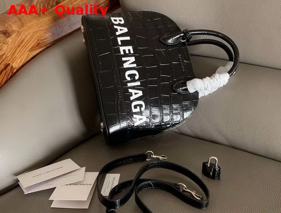 Balenciaga Ville Top Handle S Black Crocodile Embossed Leather Replica