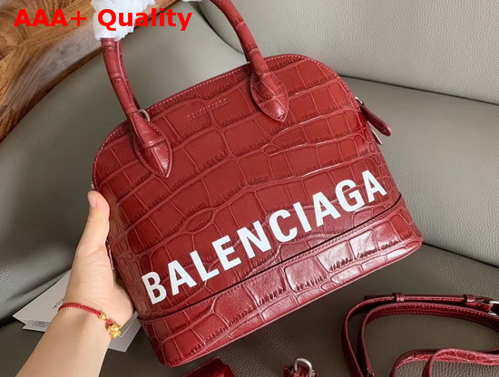 Balenciaga Ville Top Handle S Red Crocodile Embossed Leather Replica