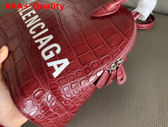 Balenciaga Ville Top Handle S Red Crocodile Embossed Leather Replica