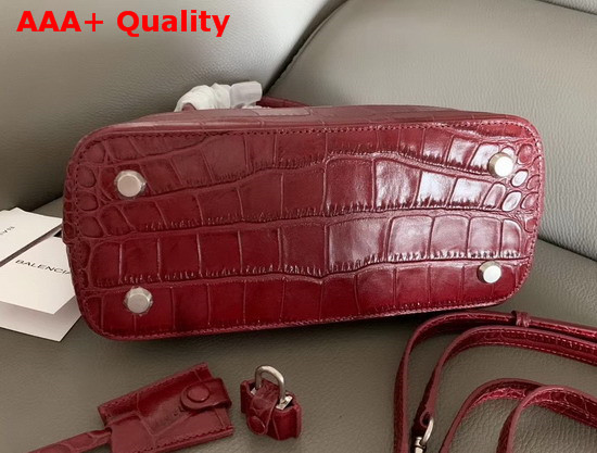 Balenciaga Ville Top Handle S Red Crocodile Embossed Leather Replica