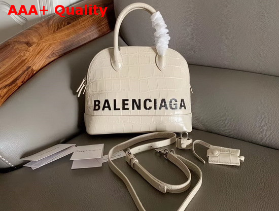 Balenciaga Ville Top Handle S White Crocodile Embossed Leather Replica